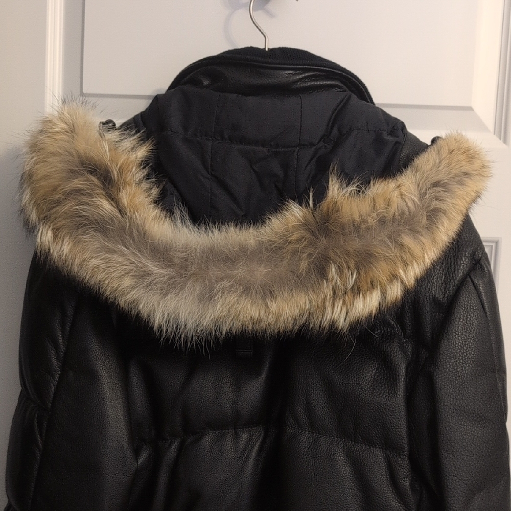 Men's Black Leather Puffer Jacket